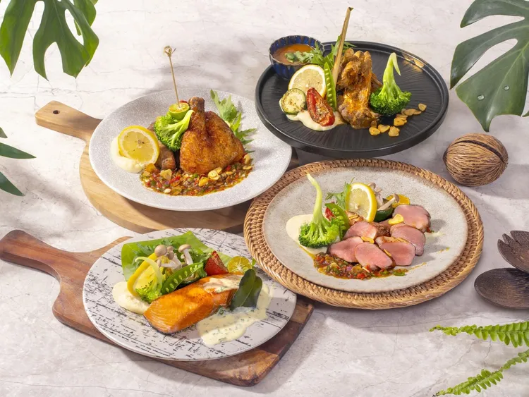 台北花園大酒店「花園thai thai」期間消費「泰滿足」全新主餐贈沙拉吧餐點。天成飯店集團提供