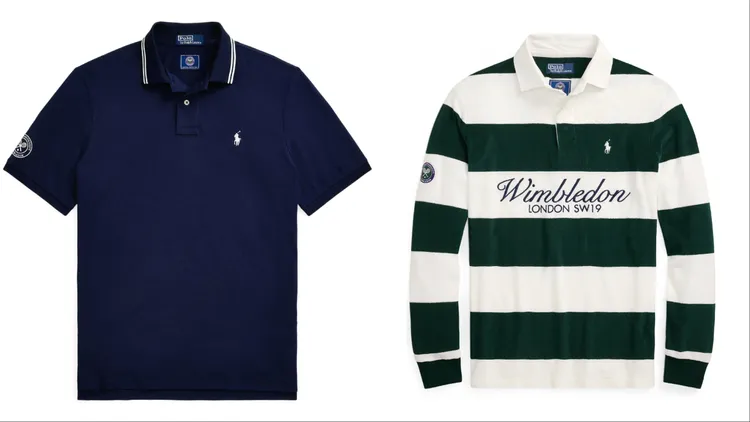 Polo Ralph Lauren「溫布頓膠囊系列」溫布頓經典版型彈性Polo衫（左）7280元、溫布頓條紋橄欖球衫（右）6480元。品牌提供