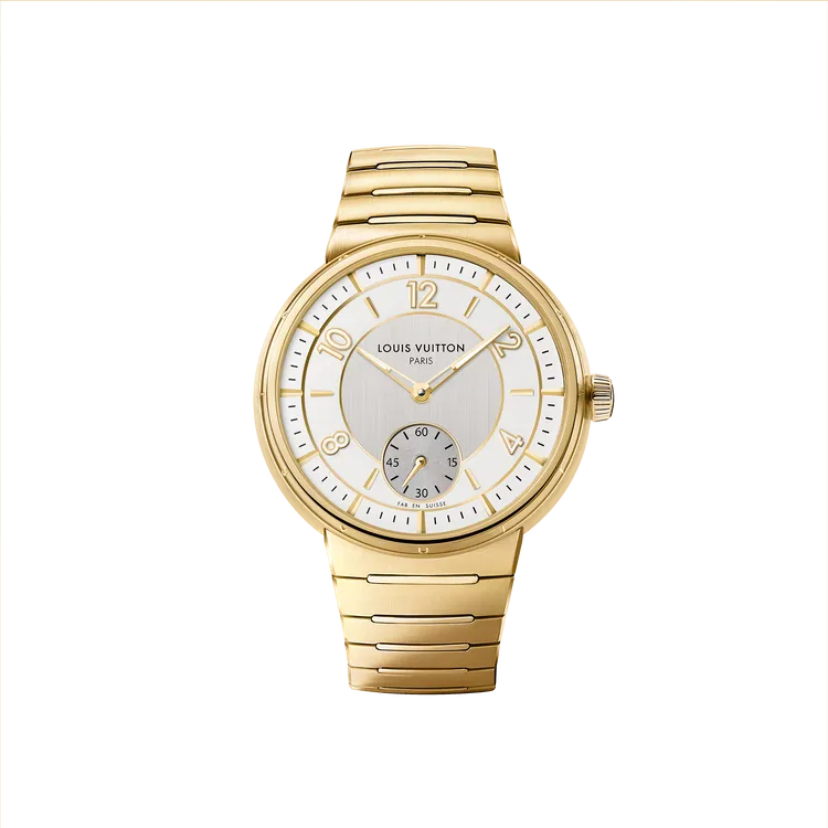 LV Tambour腕錶，自動機芯、40mm及黃K金，196萬元。品牌提供
