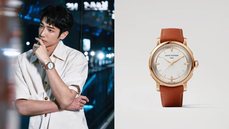 劉以豪配戴Louis Vuitton Escale，自動機芯，39mm，玫瑰K金，95萬5000元。品牌提供