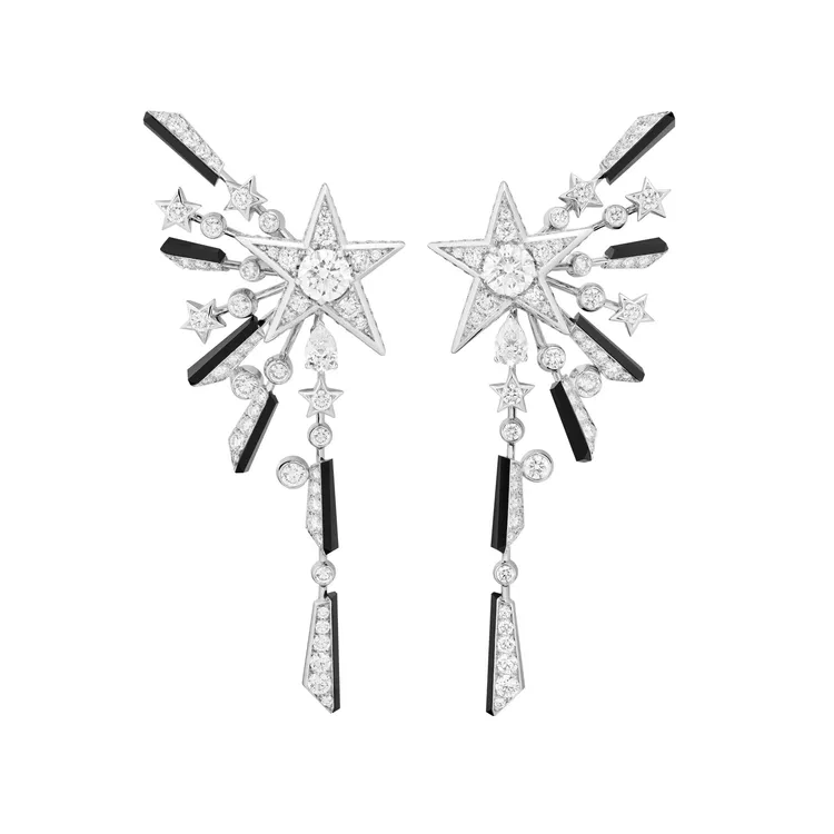 Blazing Stars耳環，18K白金，鑲嵌天然鑽石及縞瑪瑙，1153萬5000元。品牌提供