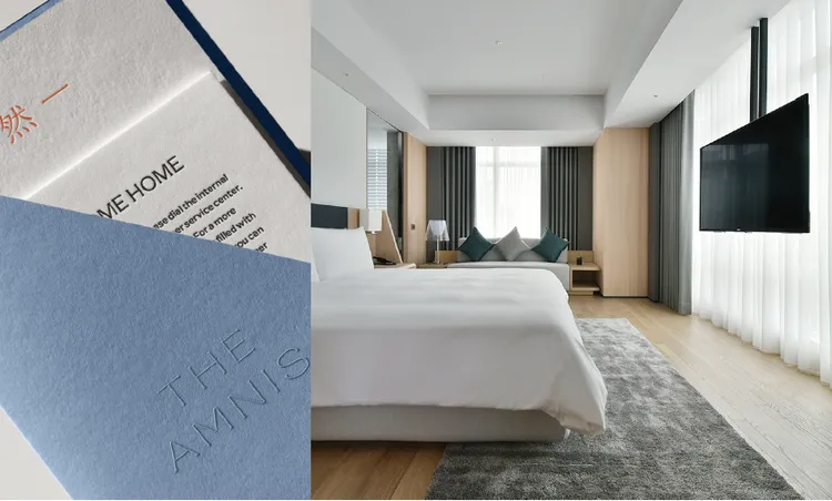 細膩選物與客房和諧的視覺設計，交織出THE AMNIS然一酒店的靜謐美學，營造一處回歸內在、安放心靈的歇息港灣。業者提供