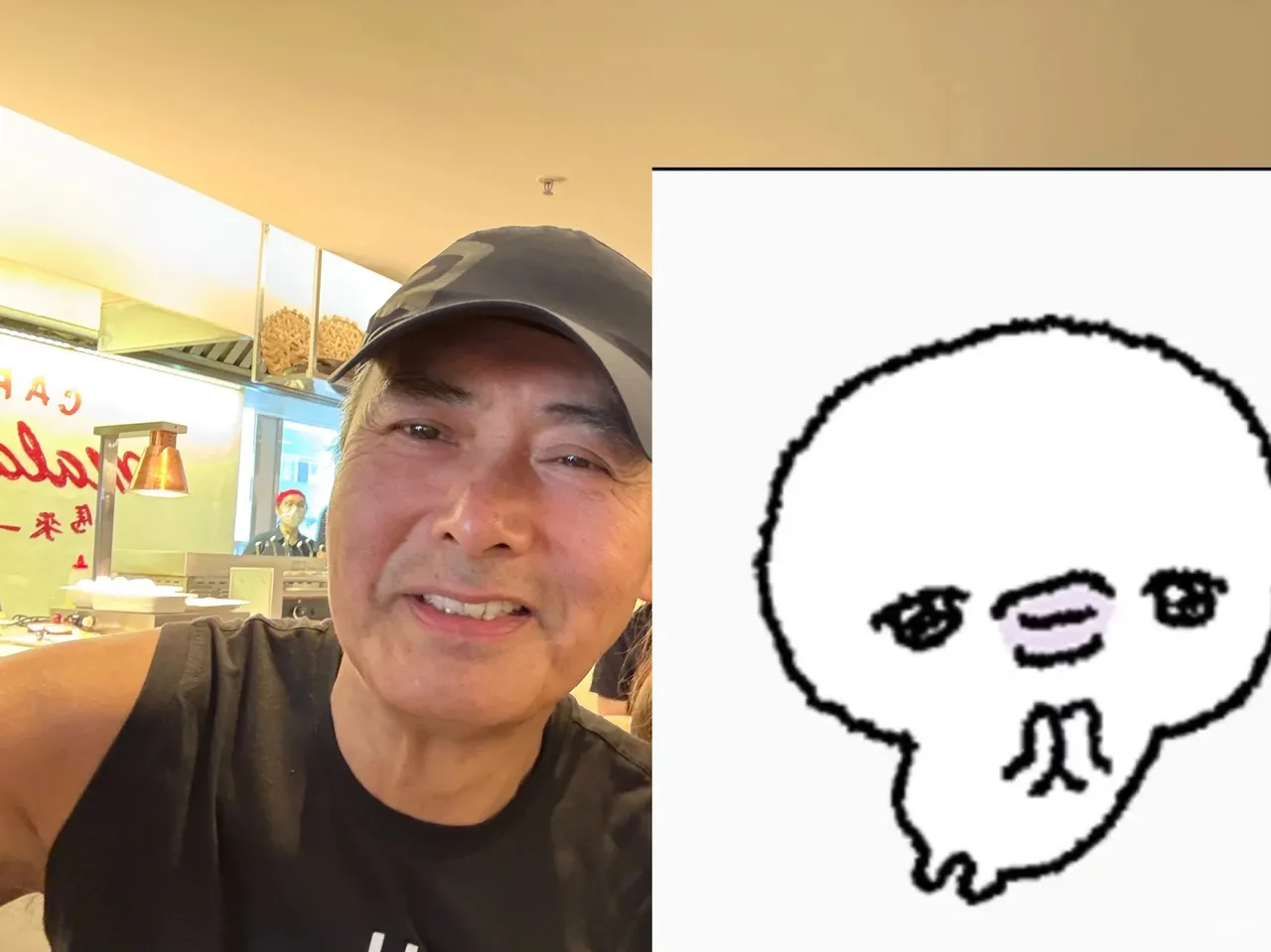 网友po出自己与周润发同框照,但害羞用贴图遮脸。翻摄JNYm小红书