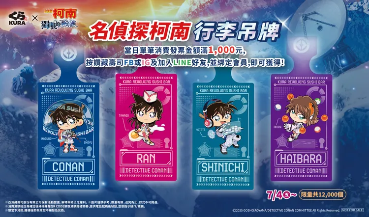 藏壽司X《名偵探柯南》獨家限定扭蛋外，全新滿額贈活動同步聯手出擊。業者提供