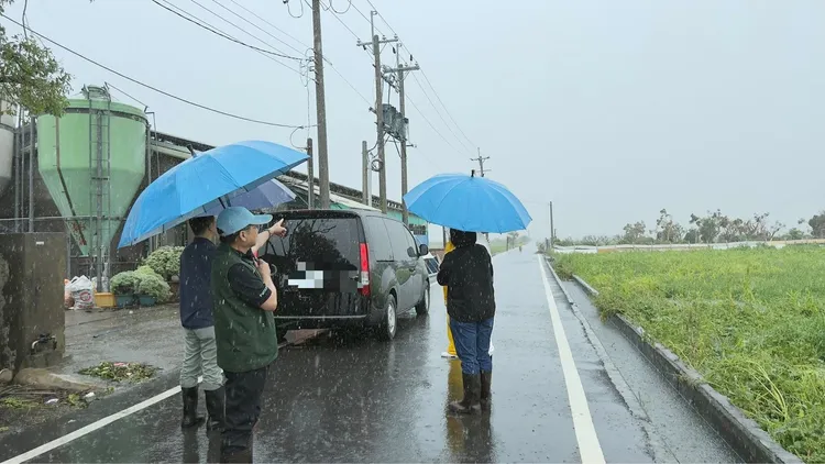 眾人發現剛剛躲過一劫，嚇得趕緊逃出豬圈。林志達提供