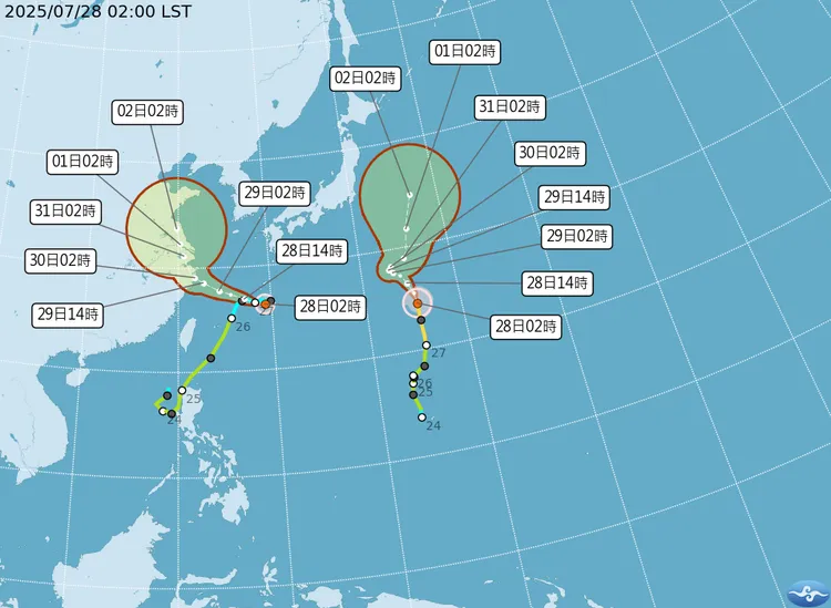 最新（28日2時）颱風動態。中央氣象署
