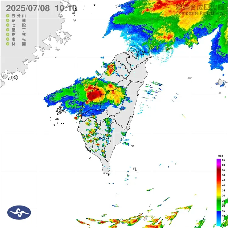 稍早（8日10時10分）雷達合成回波圖。中央氣象署
