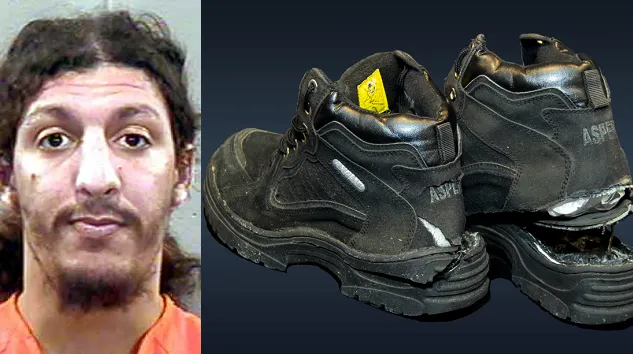 英國籍瑞德在鞋中藏炸彈，試圖引爆一架從巴黎飛往邁阿密的班機。翻攝FBI