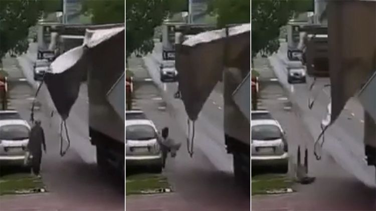 驚悚影片｜貨車路過「一鞭」重擊頭顱　她走人行道仍難逃死神