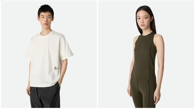 純棉山峰刺繡細節T恤（左）1萬9900元、科技針織背心（右）3萬700元。品牌提供