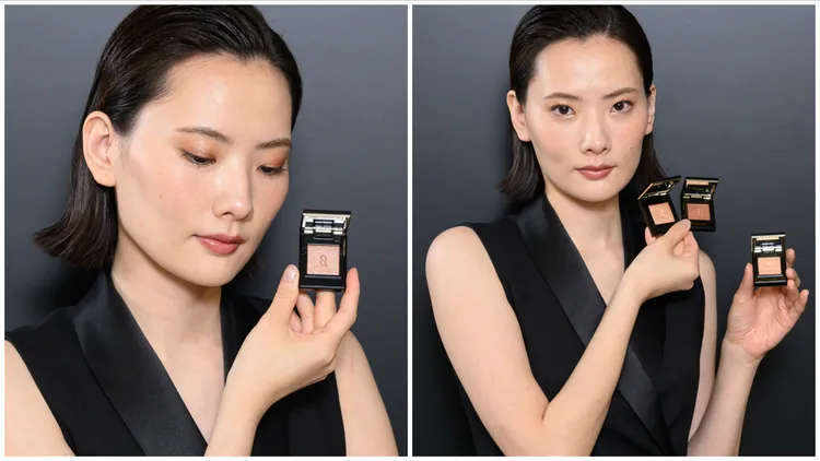 Model示範SUQQU晶采單色眼影#L-04、#S-03、#L-01。品牌提供