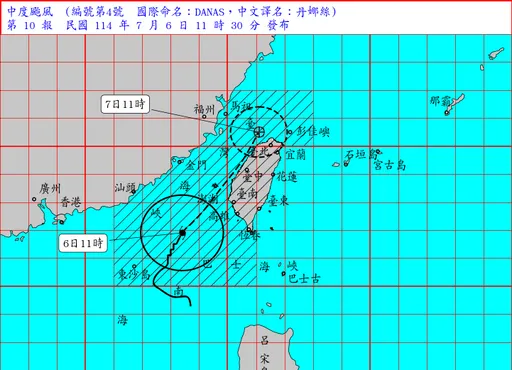 丹娜絲變中颱！全台和澎湖20縣市列陸警　路徑曝光