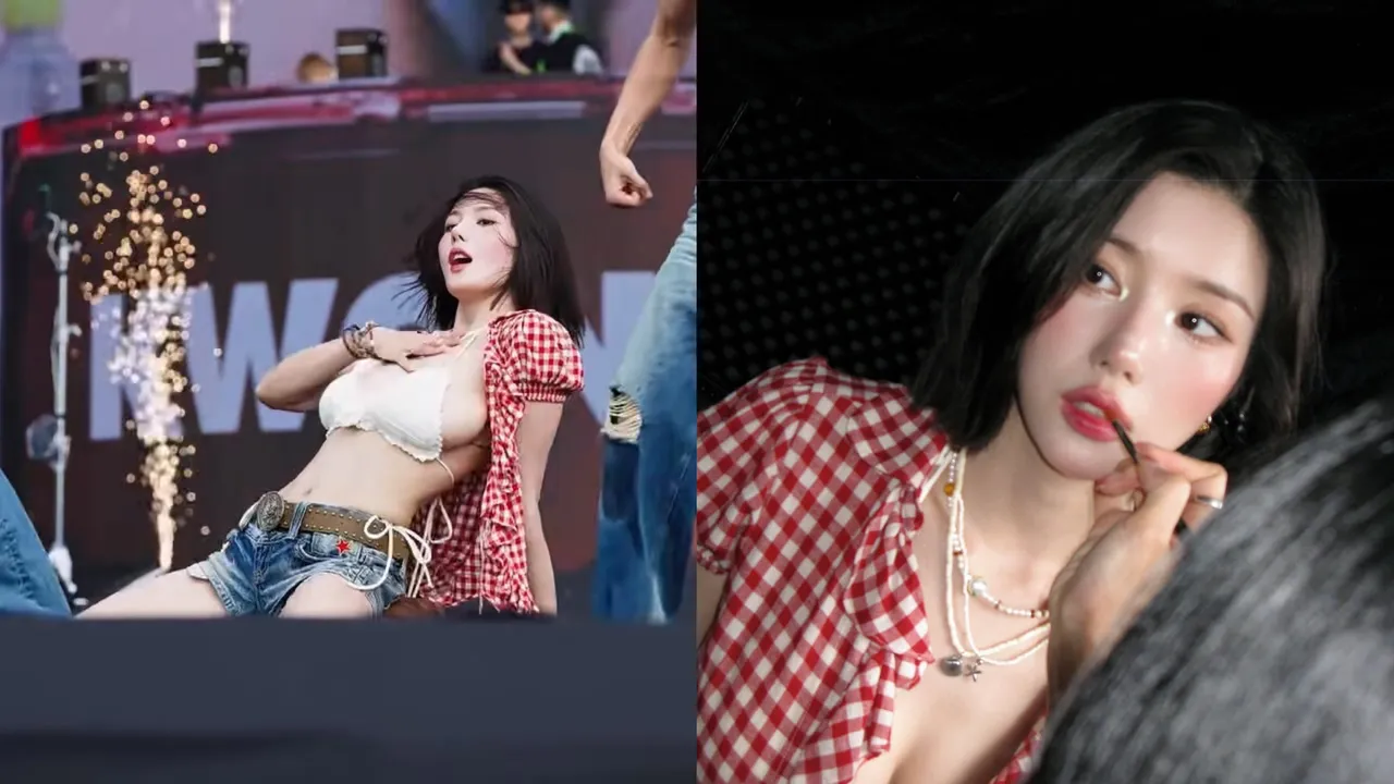 「水彈女王」權恩妃日前辣翻首爾Waterbomb音樂節，化妝師公開她當天妝容使用的單品。左圖翻攝販賣果雷小紅書、右圖翻攝ayyounging IG