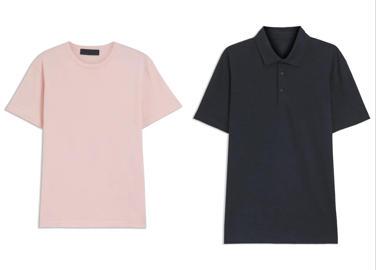 BECKHAM x BOSS系列淡粉色亚麻T恤(左)6200元、BECKHAM x BOSS系列深蓝色亚麻Polo衫(右)6900元。品牌提供