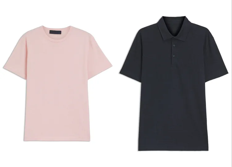 BECKHAM x BOSS系列淡粉色亞麻T恤（左）6200元、BECKHAM x BOSS系列深藍色亞麻Polo衫（右）6900元。品牌提供