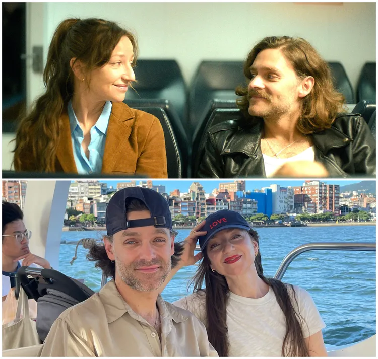 兩人重現片中在渡輪談心的場景。海鵬影業提供