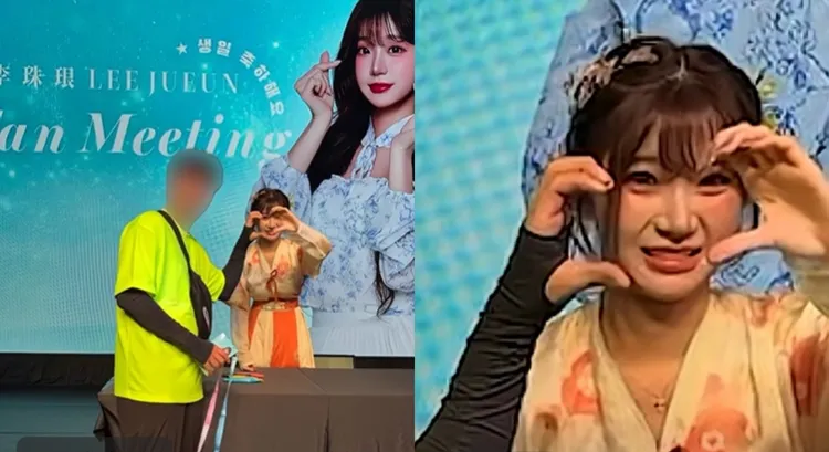 李珠珢合影男粉露出嫌惡表情，內行網友曝真相。翻攝내맘찍영 YouTube