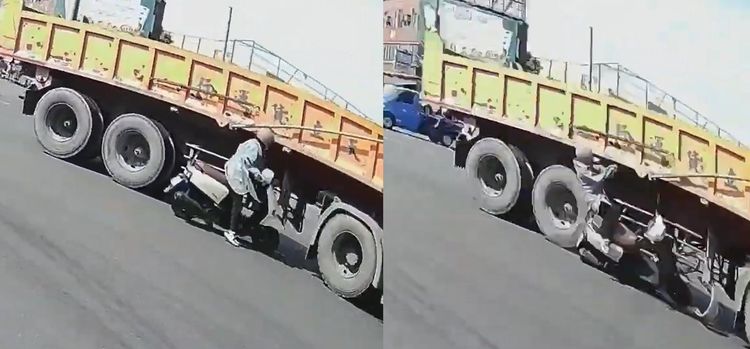 有片｜驚險一瞬間！　砂石車右轉撞機車　女騎士「差點沒了」