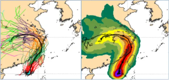 吳德榮表示，最新歐洲系集模式(ECMWF)暴風圈侵襲機率圖顯示，通過台灣海峽的機率最高，登陸台灣的機率降低，但仍然不能完全排除。