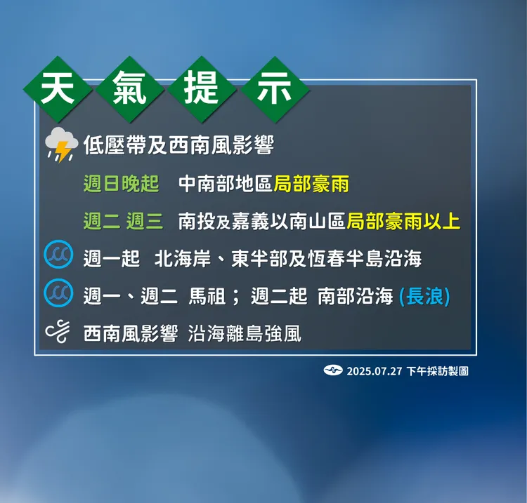 天氣提醒。氣象署提供