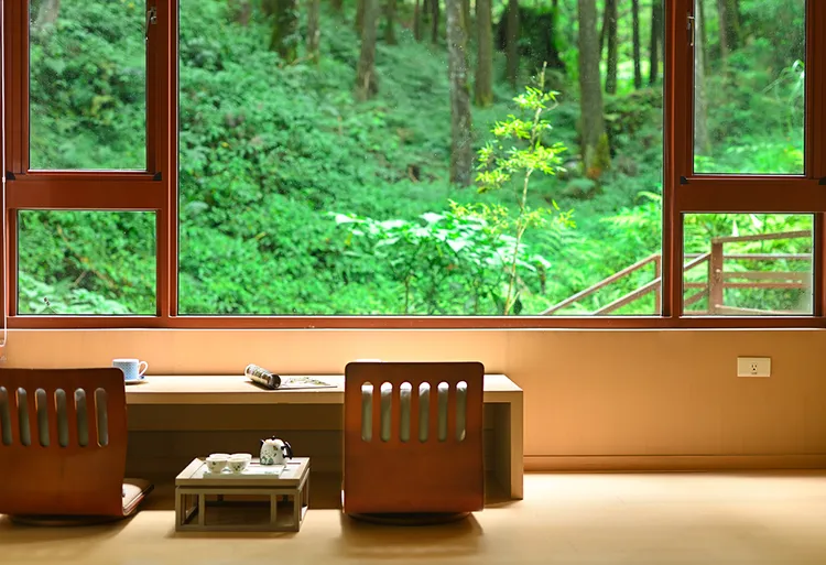 阿里山賓館的和洋式套房，窗前舒服的和室空間讓人或坐或臥，眼前的阿里山美景可以獨享，更適合闔家親子共享。阿里山賓館提供