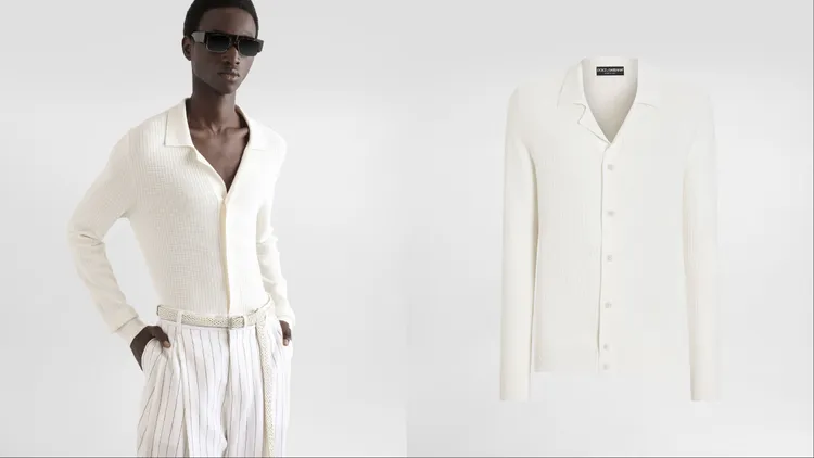 Dolce&Gabbana襯衫領排釦針織上衣，6萬3000元。品牌提供