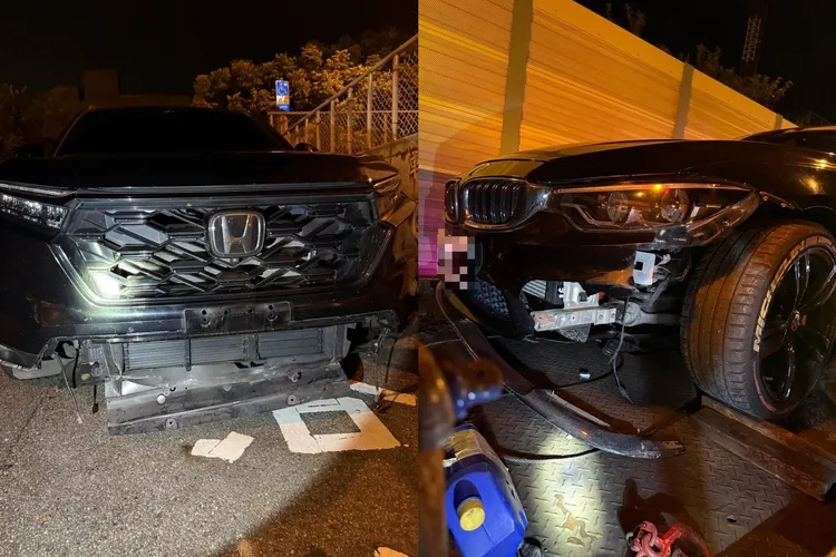 國道中山高苗栗段北上車道昨晚22車連環撞。翻攝照片