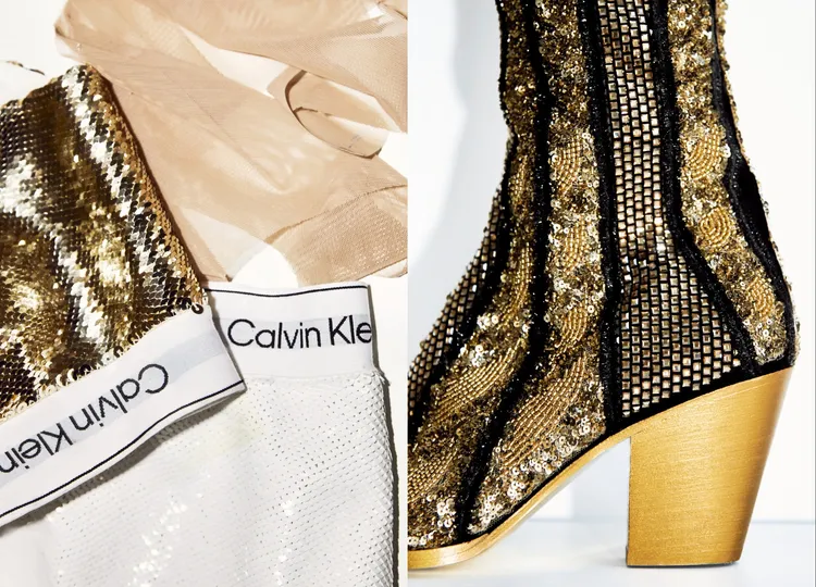 Calvin Klein金色戰袍以水鑽、亮片提升奢華與狂野程度。品牌提供