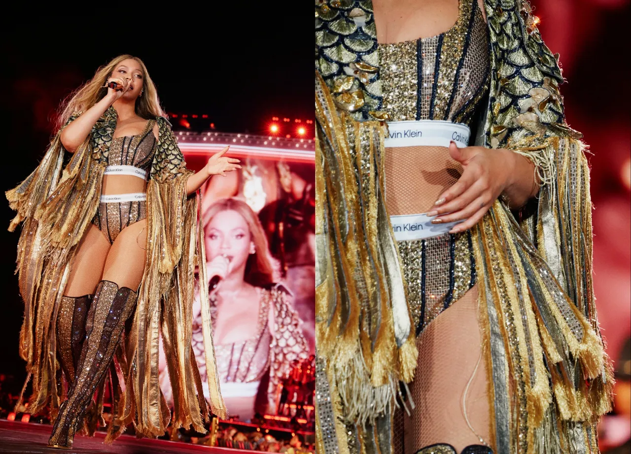 Calvin Klein替碧昂丝打造黑金色闪亮战袍。品牌提供