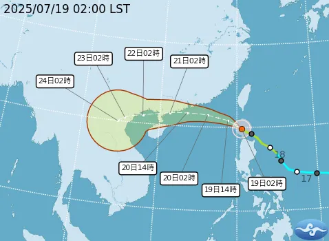 薇帕颱風19至23日中心通過巴士海峽,進入南海,登陸廣東。氣象署提供