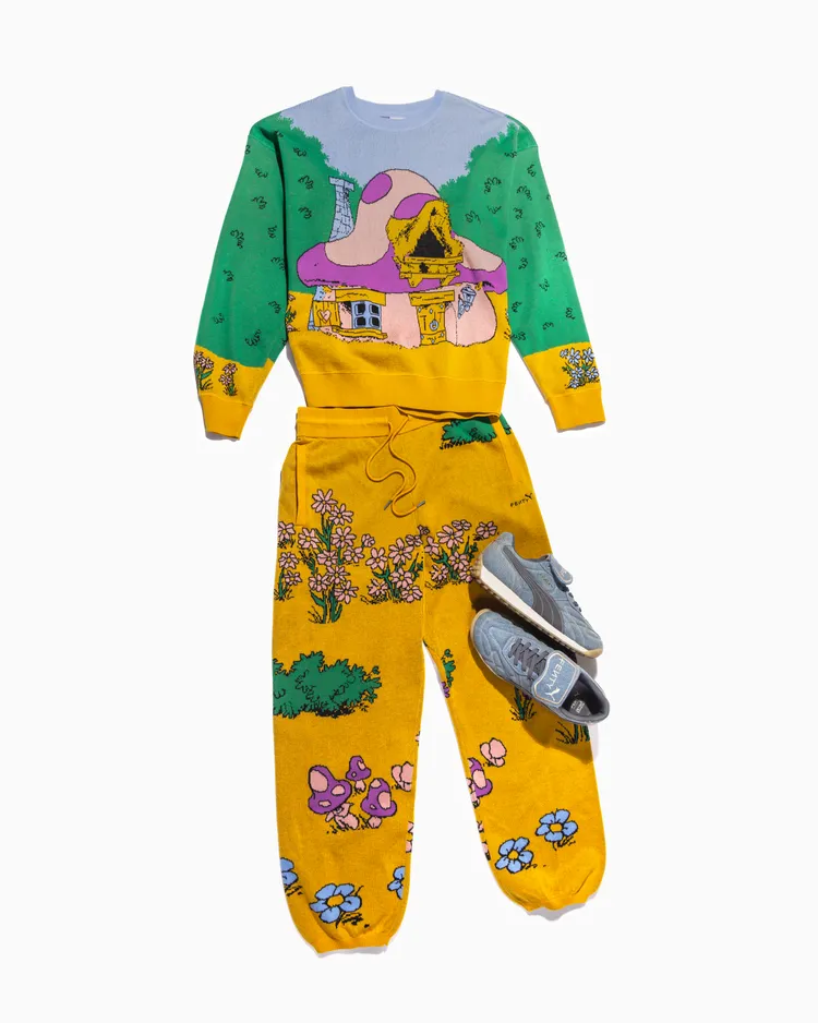 FENTY x PUMA x SMURFS聯名系列毛衣5980元、長褲5480元。品牌提供