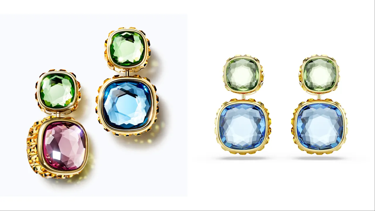 SWAROVSKI Chroma水滴形耳环,各6500元。品牌提供