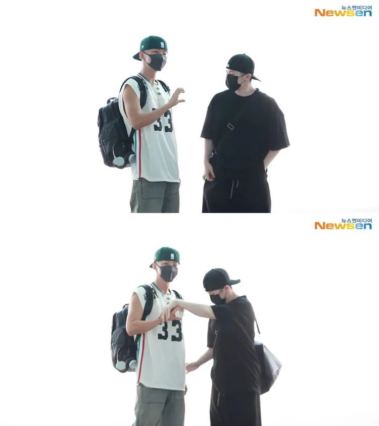 WOOZI（右）把HOSHI比愛心的手擺正，笑說「要優雅一點」。翻攝YouTube