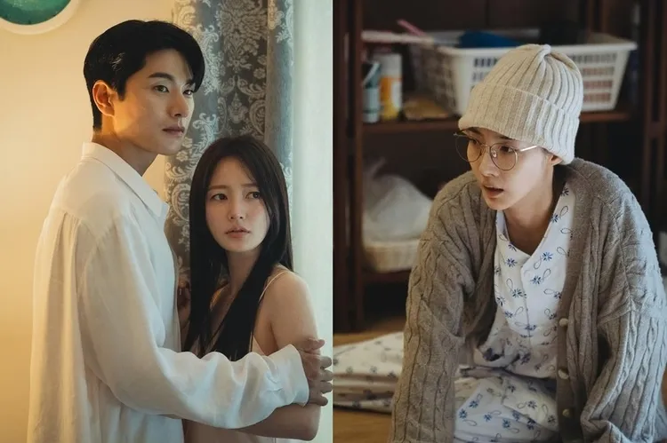 宋昰昀（左圖右）在《和我老公結婚吧》飾演朴敏英（右圖）的假閨蜜，覬覦她老公李伊庚。翻攝tvN