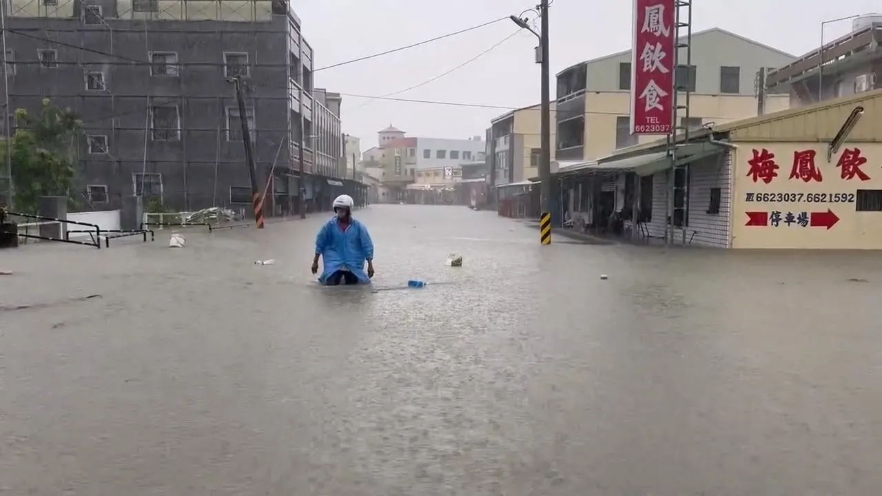 台南后壁多处淹水,水深过膝。议员王宣贸提供