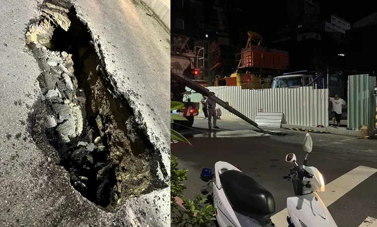 南市府工務局要求灌漿填補，警方派員在場戒護。民眾提供