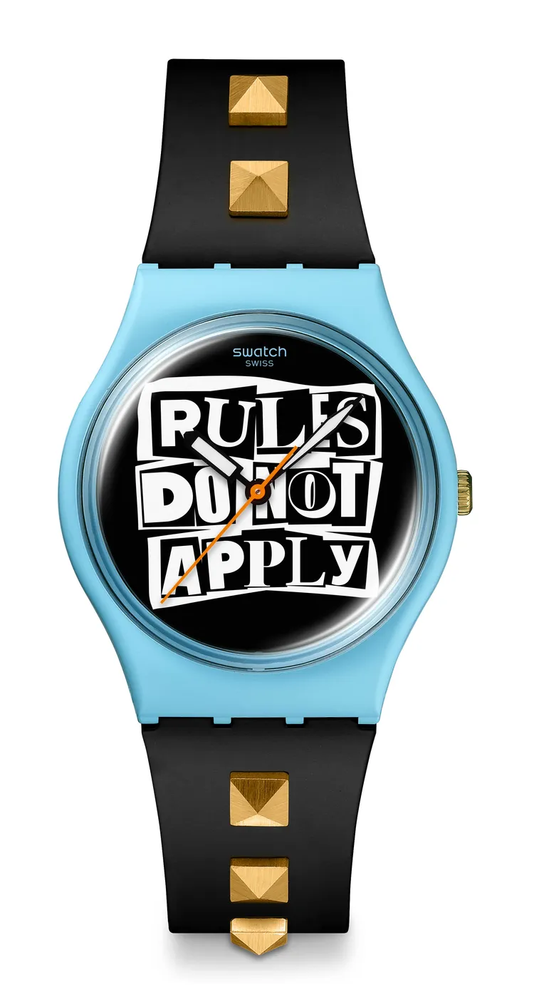 Swatch NO RULES系列BROKEN RULES腕錶，2800元。品牌提供