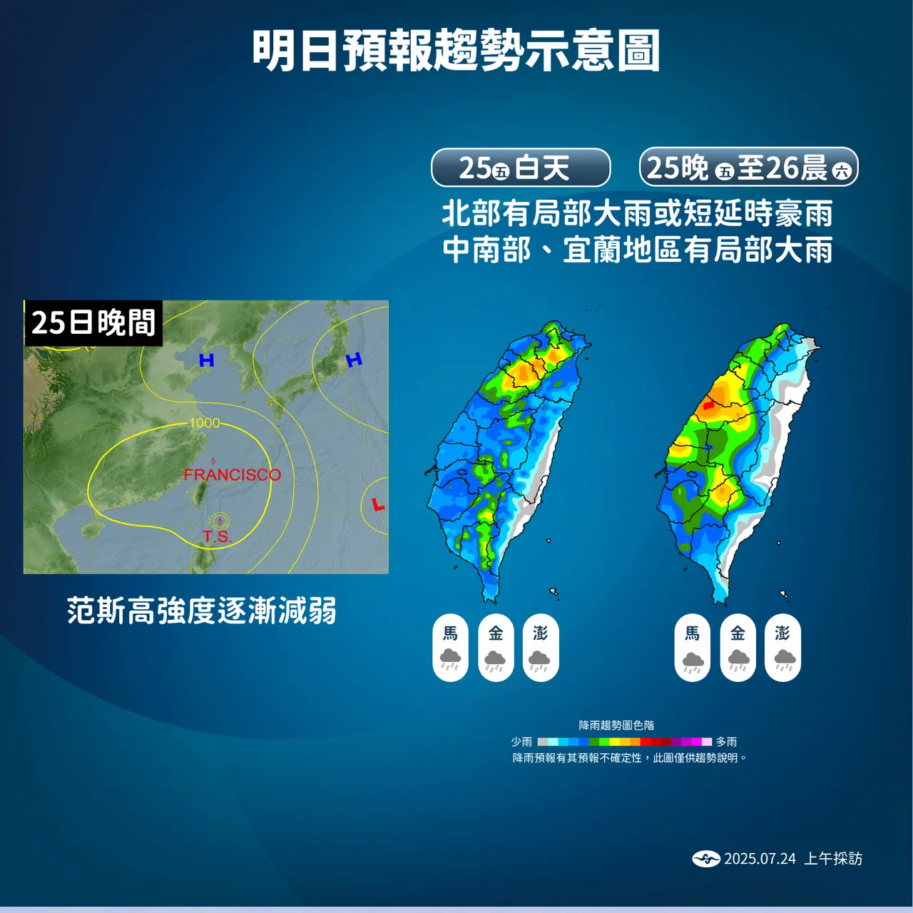 明日天气。气象署提供