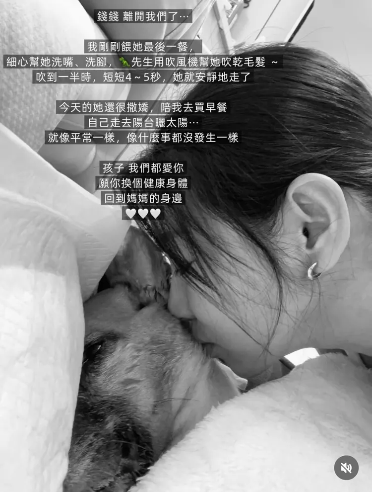 米可白與愛犬錢錢吻別。翻攝自米可白IG