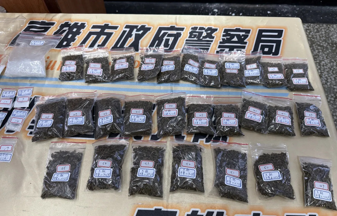 現場起出海洛因、安非他命、大麻等毒品,市價約百萬元。翻攝照片