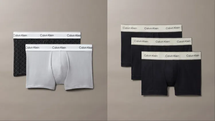 Calvin Klein Icon Cotton Stretch低腰四角內褲（左）1780元、Hertiage Cotton低腰四角內褲三件（右）2780元。品牌提供