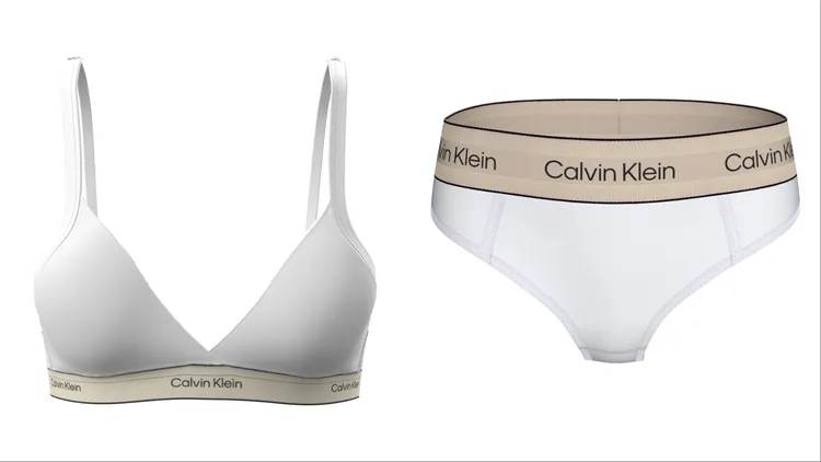 Calvin Klein Hertiage Cotton薄墊三角內衣（左）2080元、Hertiage Cotton比基尼內褲（右）1080元。品牌提供
