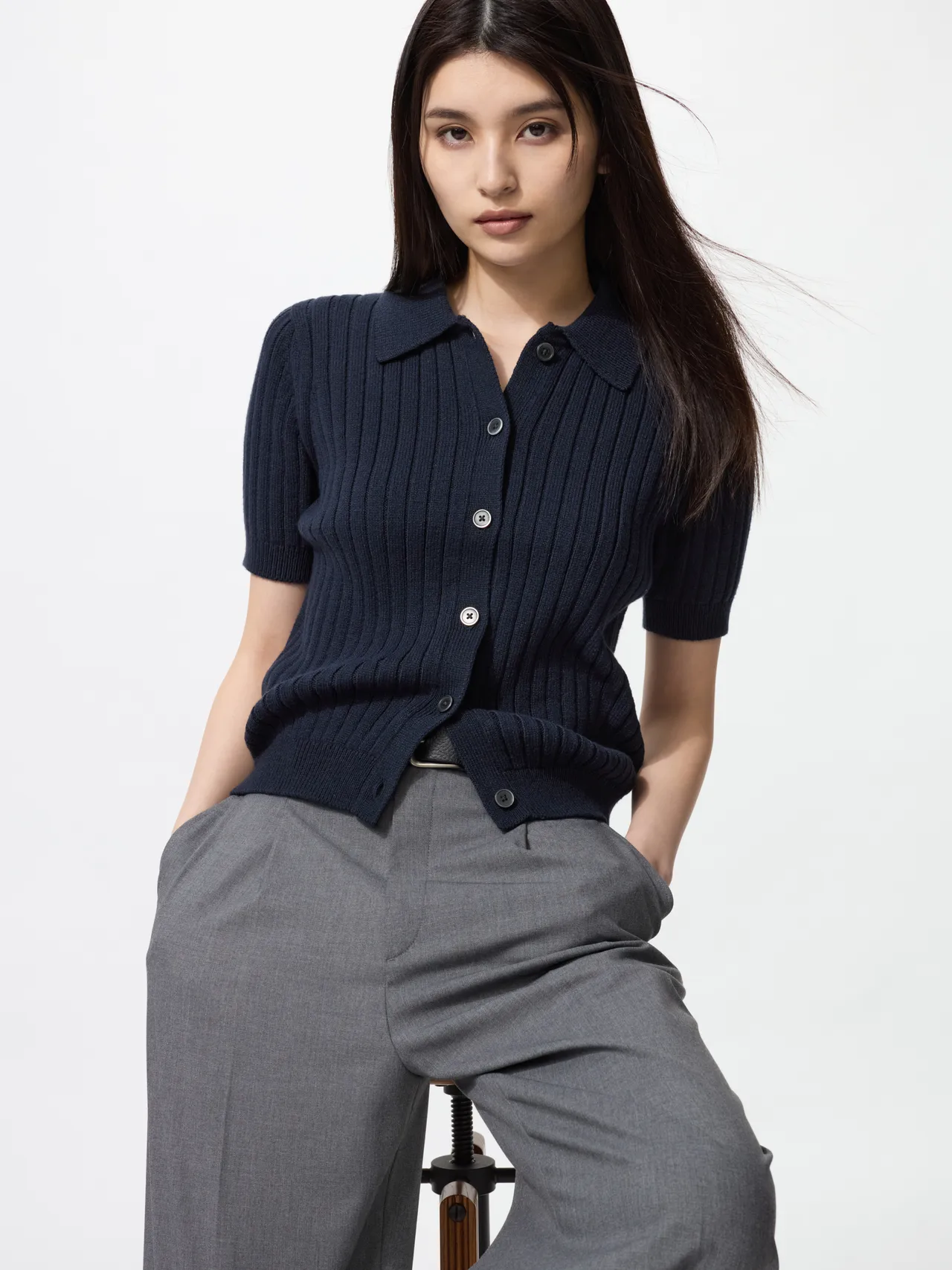 UNIQLO罗纹POLO开襟上衣,790元。品牌提供