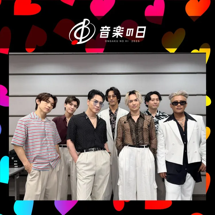 「三代目JSB」19日（右三）現身《音樂之日》特別節目，右三為今市隆二。翻攝音樂之日X