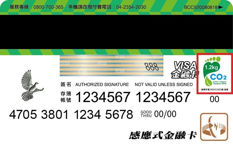 郵政VISA金融卡碳足跡標籤示意圖。中華郵政提供