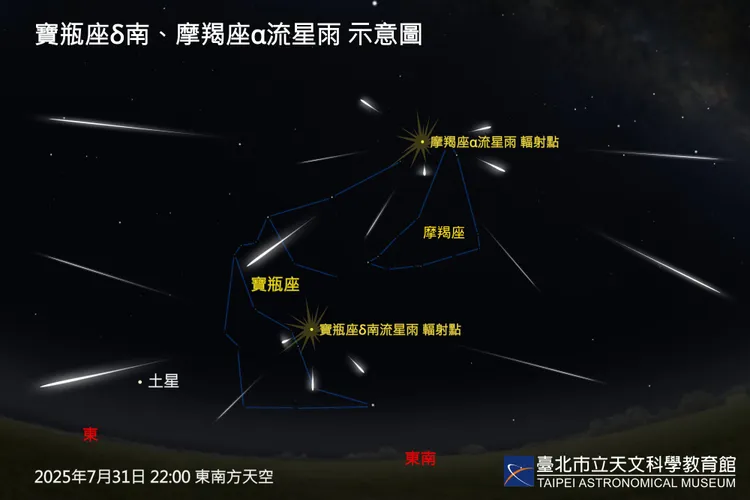 寶瓶座δ南摩羯座流星雨示意圖。台北市立天文館提供