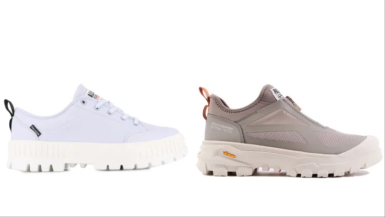 PALLADIUM PALLASHOCK LO WP+防水巧克力厚底鞋（左）2680元、PALLARIDER AMPHIBIAN（右）4480元。品牌提供