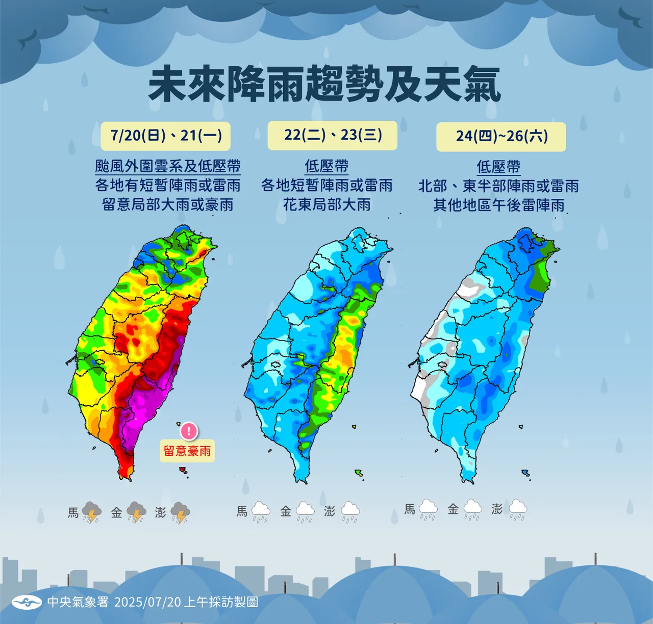 未来降雨趋势。气象署提供