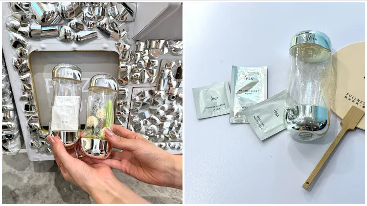 夾娃娃機「保夾」花藝作品或是IPSA保養小樣。張家玲攝