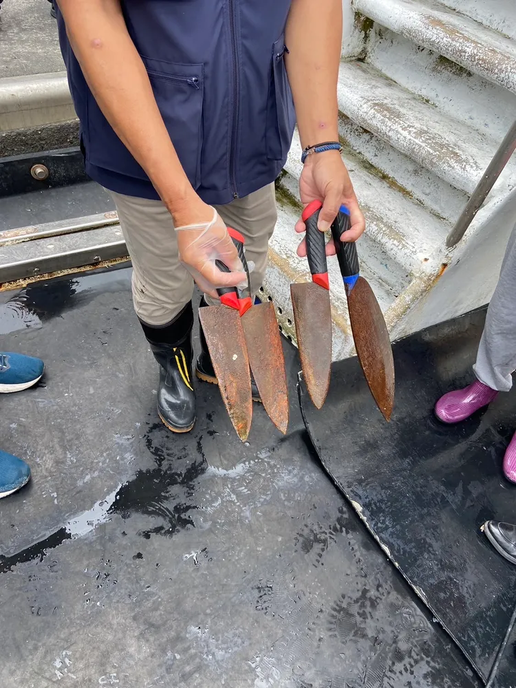 專案小組查扣宰殺海豚之刀具。屏檢提供